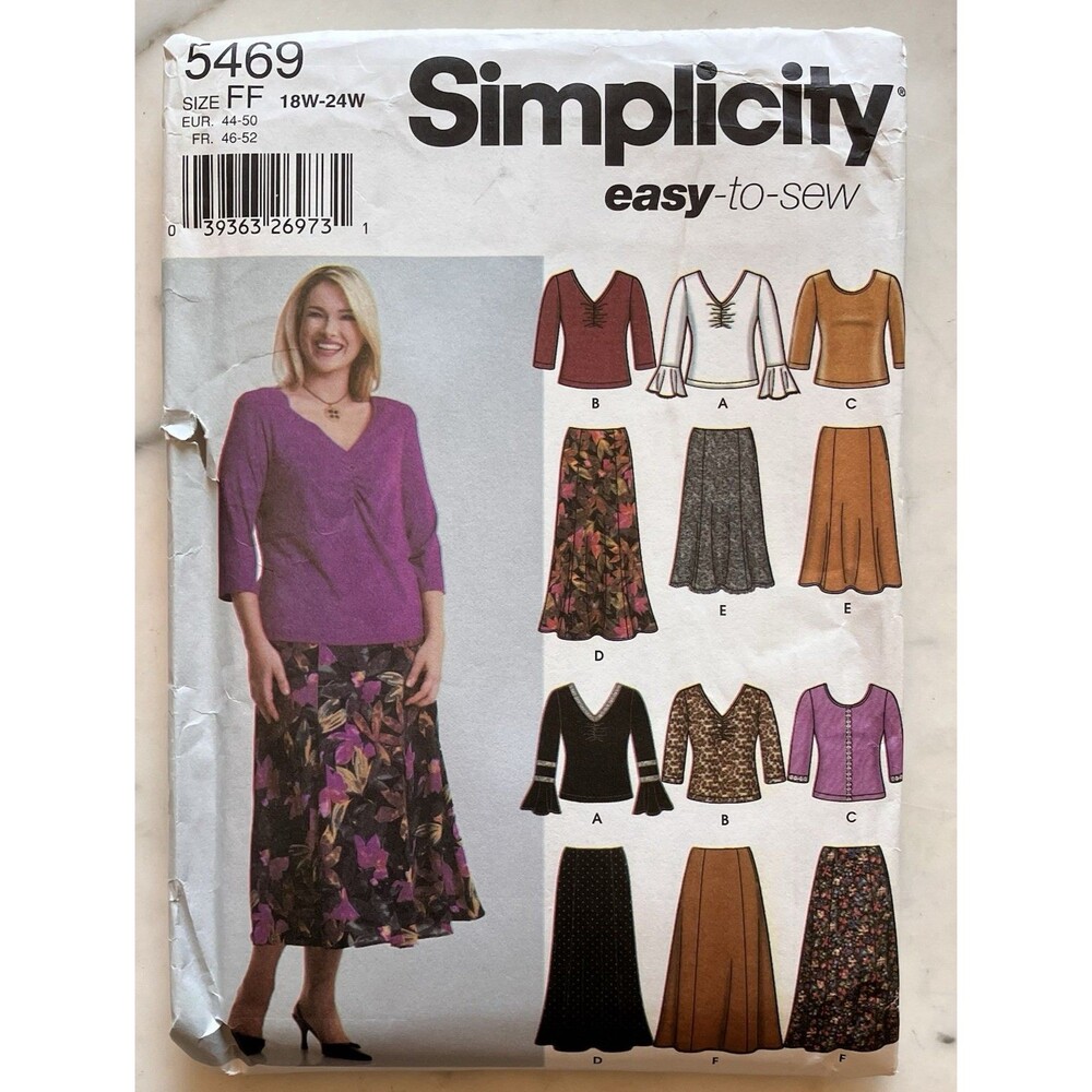 Vintage Simplicity pattern‎ 5469 Women’s Blouse & Skirt Size 18-20-22-24W Uncut